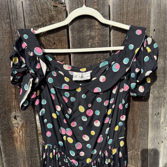1940s Party Lines by Domb Maxi Dress Abstract Polka Dot Puff Sleeve Size XS / S - Picture 11 of 11